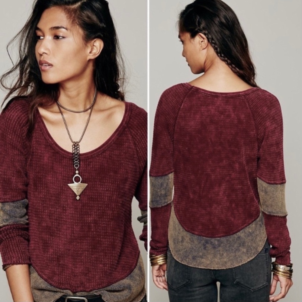 •Free People• We The Free Diamond Dozen Waffle Top